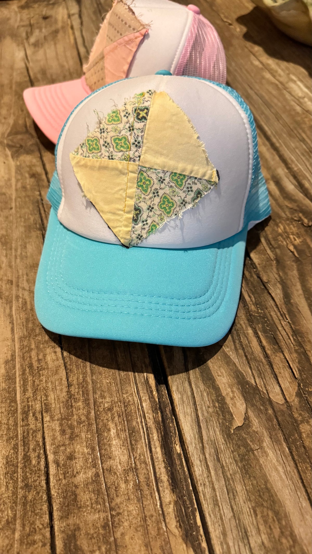 Vintage quilt patch trucker hat